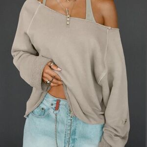 Joah Brown Slouchy Pullover Sweatshirt